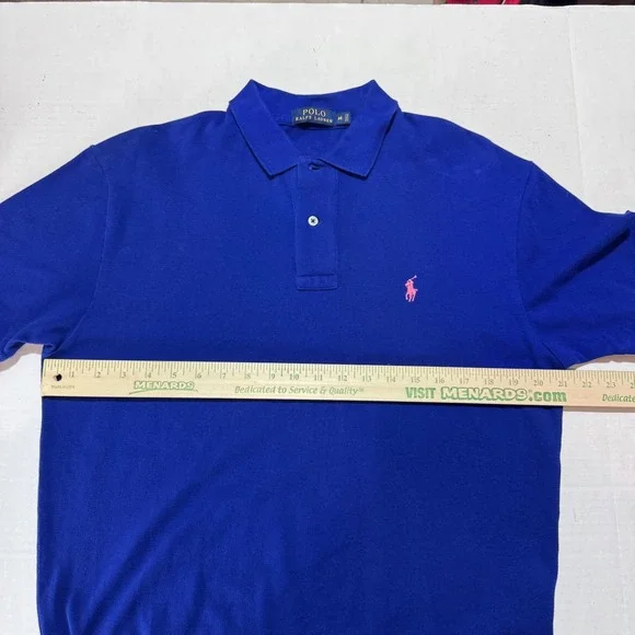 Polo Ralph Lauren Mens Royal Blue Pink Pony Cotton Pique Polo Shirt Size M - Picture 4 of 9